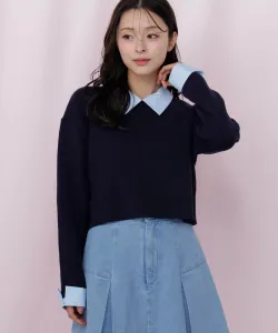 Свободный укороченный трикотажный свитер с воротником Jill By Jill Stuart, цвет Navy