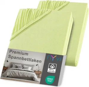 Простыня на резинке DreamScience Premium 180-200 x 220 см, цвет Яблочно-зеленый, 2 шт. в упаковке для кроватей с пружинным блоком, высота до 32 см - Comfort, 190 г/м², без усадки, не требует глажки, с резинкой NYVI