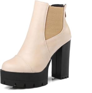 Женские ботильоны Aflngle с круглым носком, высокие массивные каблуки, на платформе, с задней молнией, короткие, повседневные, эластичные челси, Almond