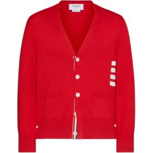 Четырехполосный хлопковый кардиган THOM BROWNE, красный