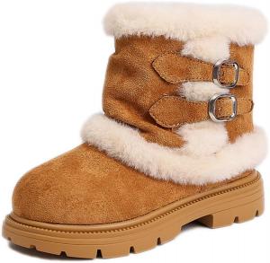 Детские зимние плюшевые теплые сапоги с меховой подкладкой, замшевые сапоги до середины голени с боковой молнией XinYiQu, Brown