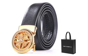 FREE RABBITⅡ Мужской кожаный ремень из коровьей кожи шириной 3.5 см, Gold+Box Limited Edition