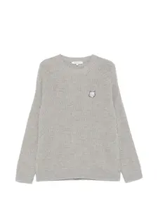 Вязаный свитер с нашивкой-логотипом Maison Kitsune, серый