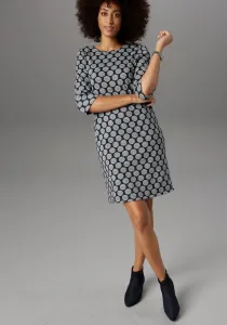 Трикотажное платье Aniston SELECTED в горошек и полоску, серый