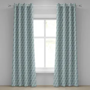 Геометрическая штора на люверсах ABAKUHAUS, куб с мелкими квадратами, эффект объемной иллюзии, художественная, декоративная, двухпанельная, 280 см x 225 см, цвет "Реседа зеленый сине-серый" Abakuhaus