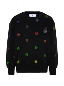 Свитшот с круглым вырезом и принтом-логотипом Philipp Plein Junior, черный