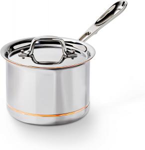 All-Clad Copper Core 5-слойная кастрюля из нержавеющей стали 1,9 л, безопасная для индукции, духовки и гриля до 600°F, посуда Silver, серебряный