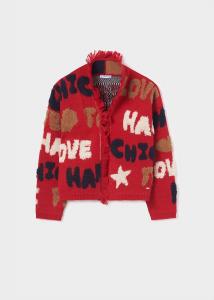 Кардиган для девочек с бахромой в стиле интарсия, красный Mayoral, красный