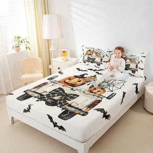 Erosebridal Детский комплект постельного белья с принтом летучих мышей и паутины в готическом стиле, White Black Orange
