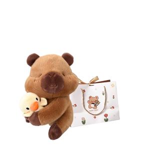 OU DI PIG Плюшевая кукла капибара, обнимающая маленьких желтых уточек, высота 32 см