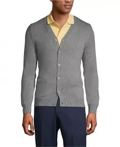 Мужской кардиган из хлопка и модала на пуговицах Lands' End, серый