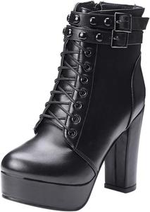 Женские платформенные байкерские ботинки с круглым носком на высоком каблуке Klarmar, Black 2