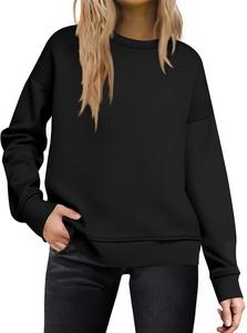Женские толстовки с длинным рукавом, повседневные свитера, зимние и осенние наряды, свободные свитера с круглым вырезом, модная одежда 2020 года 2025 Shusuen, Black