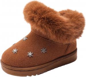 Зимние теплые ботинки с утеплителем, толстые, с вышивкой снежинок, искусственным мехом и термо-подкладкой, ботильоны Generic, Brown