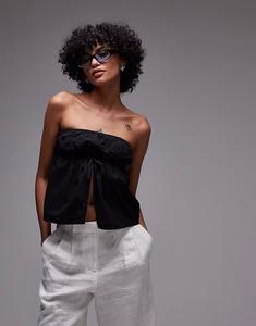 Топ без бретелек с ритмичными сборками, черный