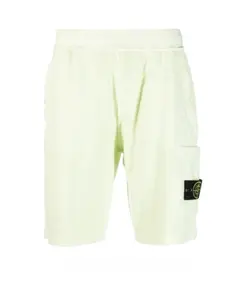Светло-Зеленые хлопковые флисовые шорты-бермуды Stone Island, белый