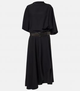Платье миди с поясом и кожаной отделкой Alaïa, Noir Alaia