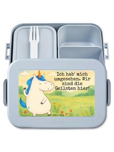 Mr. & Mrs. Panda Дизайн ланчбокса с изображением единорога и надписью, выполненный в пастельно-голубом цвете