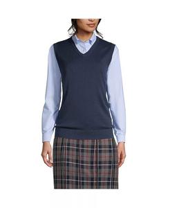 Женская школьная форма, хлопковый модальный свитер тонкого калибра, жилет Lands' End, синий