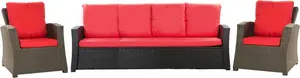 Комплект садовых подушек из полираттана, красный - подушка сиденья 160x50 см + 3 подушки спинки 56x50 см - подушки для 4-5-местного садового дивана и садового стула/кресла
