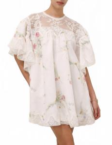 Счастливое платье мини с кружевной отделкой в кремовом букете цветочном Zimmermann
