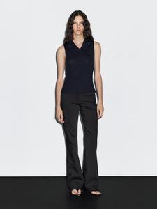 Ребристый топ с воротником Massimo Dutti, темно-синий