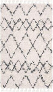 Ковер SAFAVIEH, 77 x 122 см, Pro Luxe Shag Collection, Cream & Blue, с кистями, без линьки и простой в уходе, толщиной 6 см, идеален для помещений с высокой проходимостью: прихожая, гостиная, спальня (PLX434A)