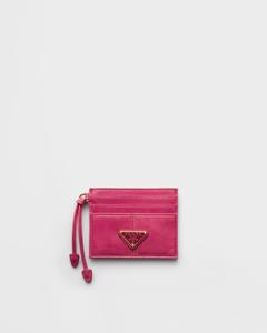 Кожаный держатель для карт Prada, розовый