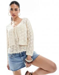 Укороченный вязаный крючком кардиган Vero Moda кремового цвета