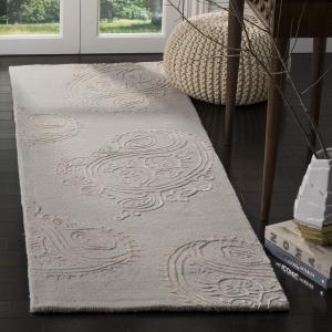 SAFAVIEH, 69 x 214 см, Ковер-дорожка ручной работы Bella Collection Silver / Beige BEL153C из премиальной шерсти и вискозы с узором пейсли