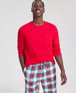 Мужской комплект семейной пижамы Merry Mix в клетку с круглой горловиной Holiday Lane, белый