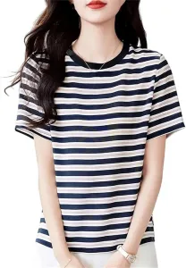 Женская блузка из натурального шелка с коротким рукавом и полоской