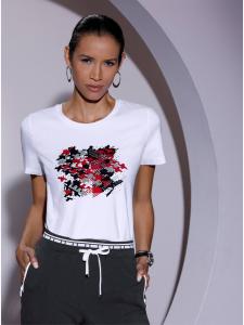 Рубашка с круглым вырезом в бело-красный принт creation L