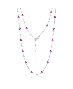 Ожерелье из стерлингового серебра с фианитами и бусинами (белого, зеленого, синего или красного цвета) Simona, ruby