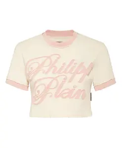 Футболка, круглый вырез, короткий рукав, с подписью. Philipp Plein, бежевый