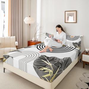 Erosebridal Комплект постельного белья Modern Boho серо-белый с абстрактным тропическим принтом из листьев пальмы, Grey White Black