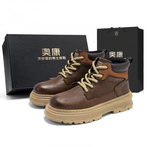 AOKANG Классические модные короткие ботинки мартинсы 4 см мужские красно-коричневые коробка, цвет Red Brown Box