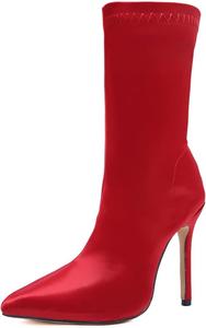 Женские ботильоны Yolkomo с острым носком, шпилькой и высоким каблуком, Red Satin