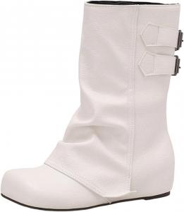 Женские широкие сапоги до середины икры с ремешком и пряжкой, складные ботильоны с квадратным носком, плоские вестерн-ботильоны, осенне-зимние ботинки на шнуровке Generic, White