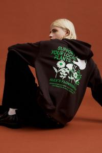 Худи оверсайз с принтом H&M, коричневый