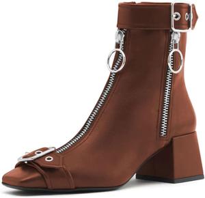 Женские элегантные ботильоны Miss Left с квадратным носком, ремешками и пряжками, на щиколотку, с двойной молнией, низким толстым каблуком, короткие ботинки для формального бизнес-офиса, размеры US 4-16, Brown