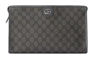 Ophidia Canvas с кожаной окантовкой косметичка, клатч мужской серый и черный GUCCI, Set (Bag+Dust Bag)