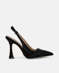 Женские туфли без задника с декором из страз и заостренным носком Alma en Pena, черный