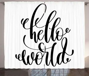 Штора ABAKUHAUS Hello World в деревенском стиле, рукописный рисунок Hello World, штора из тесьмы для спальни со сборками, петлями и крючками, 280 x 225 см, цвет: антрацитовый серый и белый Abakuhaus