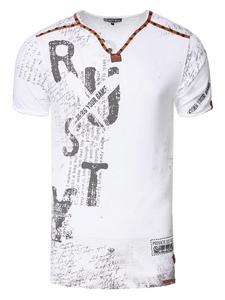 Футболка с V-образным вырезом, замшевыми деталями и заклепками в белом цвете Rusty Neal