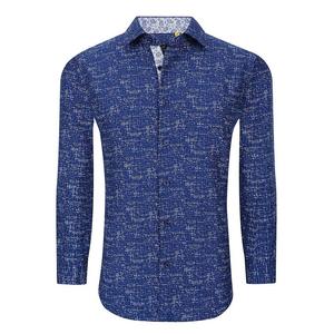 Azaro Uomo Для мужчин приталенный крой, эластичный в четырех направлениях, с длинными рукавами и геометрическим рисунком, на пуговицах, цвет Navy Blue