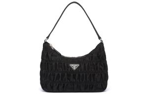 PRADA Мини-сумка женская черная из нейлона с сафьяновой кожей