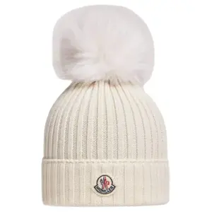 Шапочка Enfant из искусственного меха с помпонами Moncler, белый