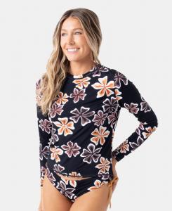 Женская футболка-рашгард Playa Hermosa с длинными рукавами для катания на водных лыжах Roxy, Brown/Black