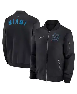 Мужская черная бомбер-куртка Miami Marlins Authentic Collection Dugout на молнии Nike
